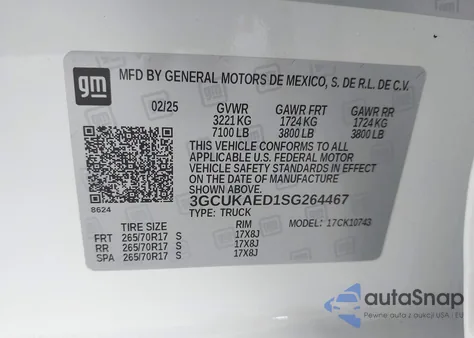 2025 Chevrolet Silverado 1500 4Wd Standard Bed Wt from USA, damaged, VIN 3GCUKAED1SG264467